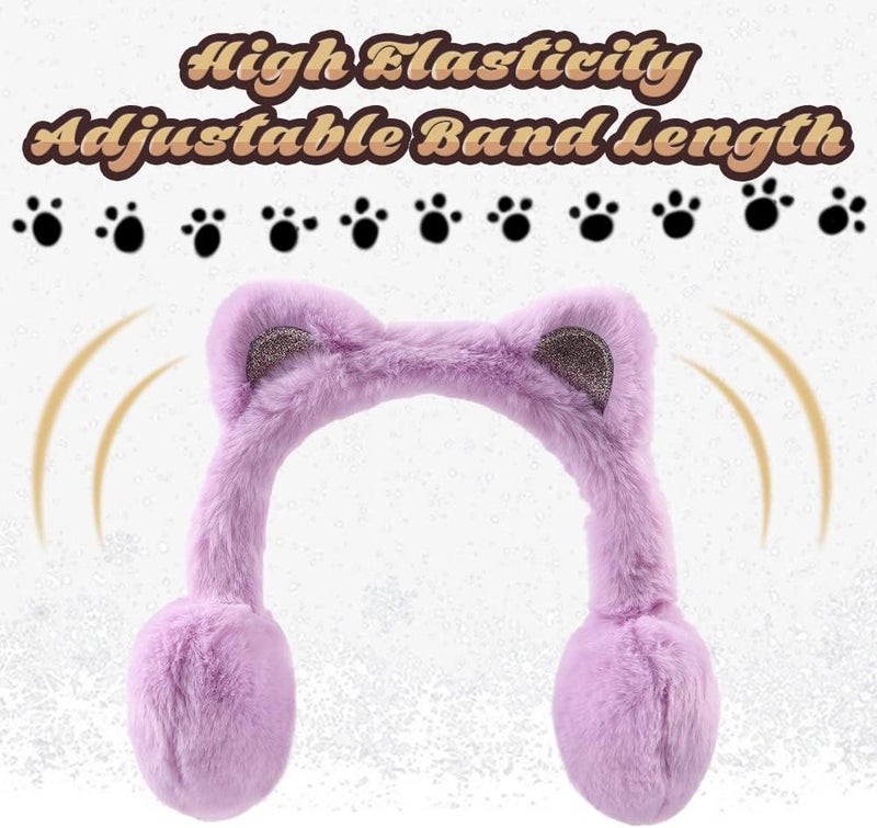 Peecabe Winter Kids Earmuffs Warm Girl Ear Muffs For Toddler Kid Children Earmuff with Cat Ears Girls Ear Warmer (Violet) - Image 4